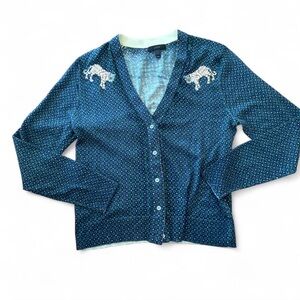 J. Crew 100% Merino Wool Blue and Green Patterned Cardigan